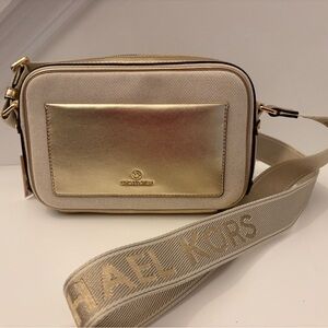 Michael Kors Elegant Gold and Cream Crossbody Bag